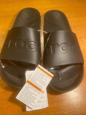 CROCS Black Slide Sandals with Embossed Logo